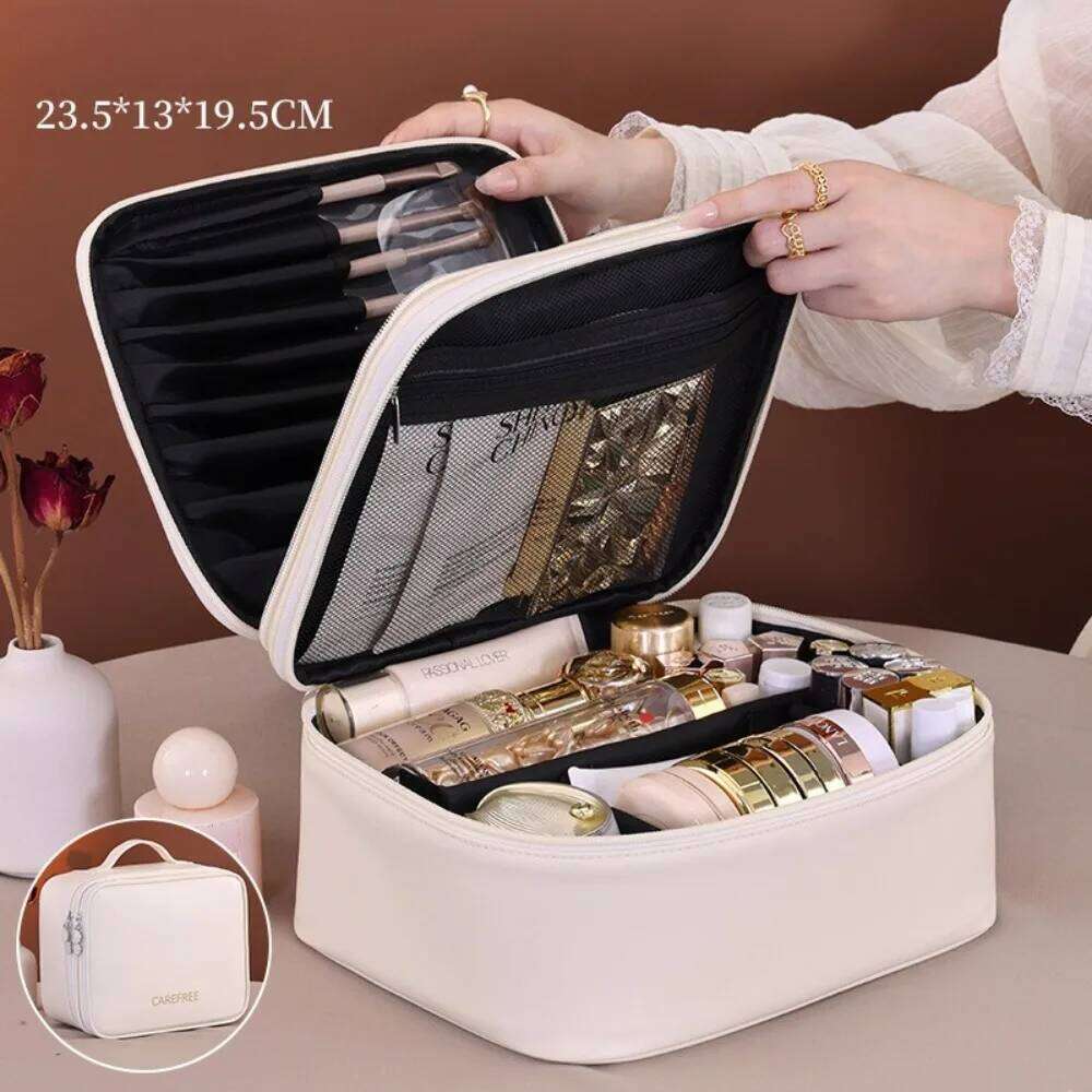 Pu Leather Fashion Women Travel Tote Large Capacity Organizer Cosmetic Toiletry Pouch Double Layer Makeup Bag Y260206