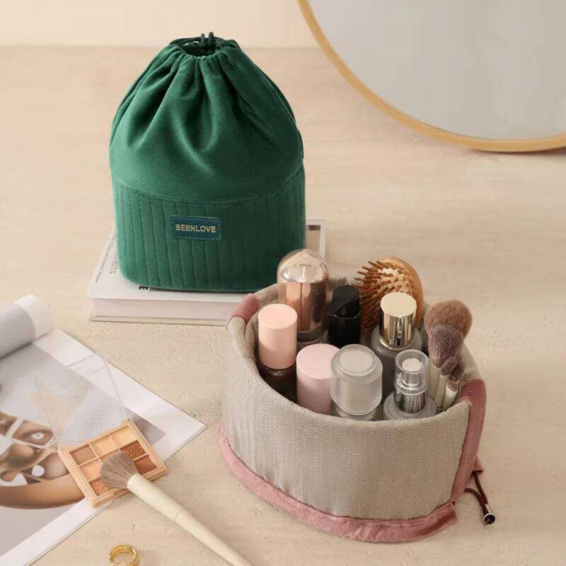 Winter Fall Velvet Drawstring Cosmetic Bag Large Capacity Makeup Organizer Pouch for Brushes Cosmetics Travel Storage Y260206