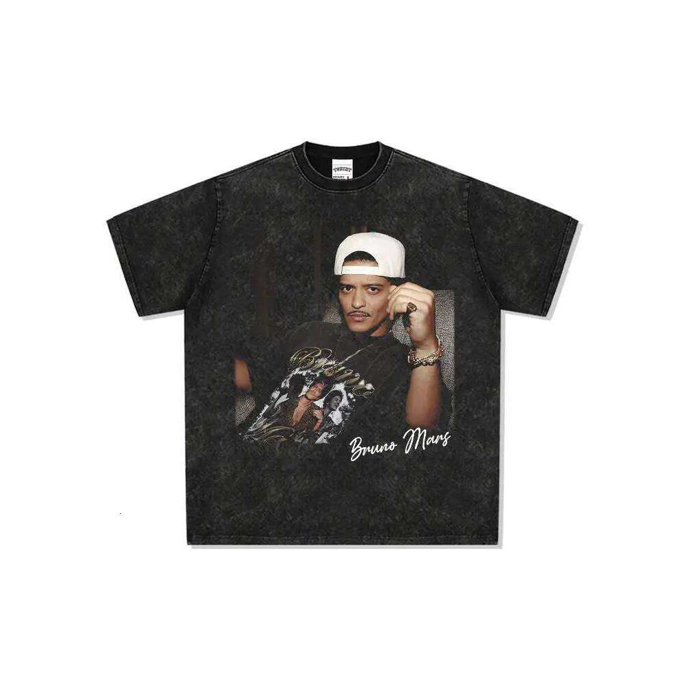 2026 Brother Bruno Mars American T-shirt Street Fashion Brand Retro Print Distressed Washed Heavyweight Loose Short Sleeve X260207