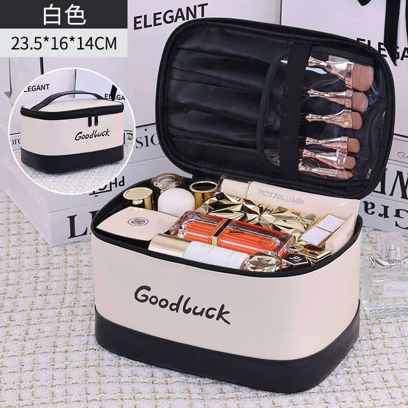 Large Capacity PU Leather Bag Cosmetic Organizer Travel Toiletry Pouch with Handheld Design for Makeup Brushes & Skincare Y260206