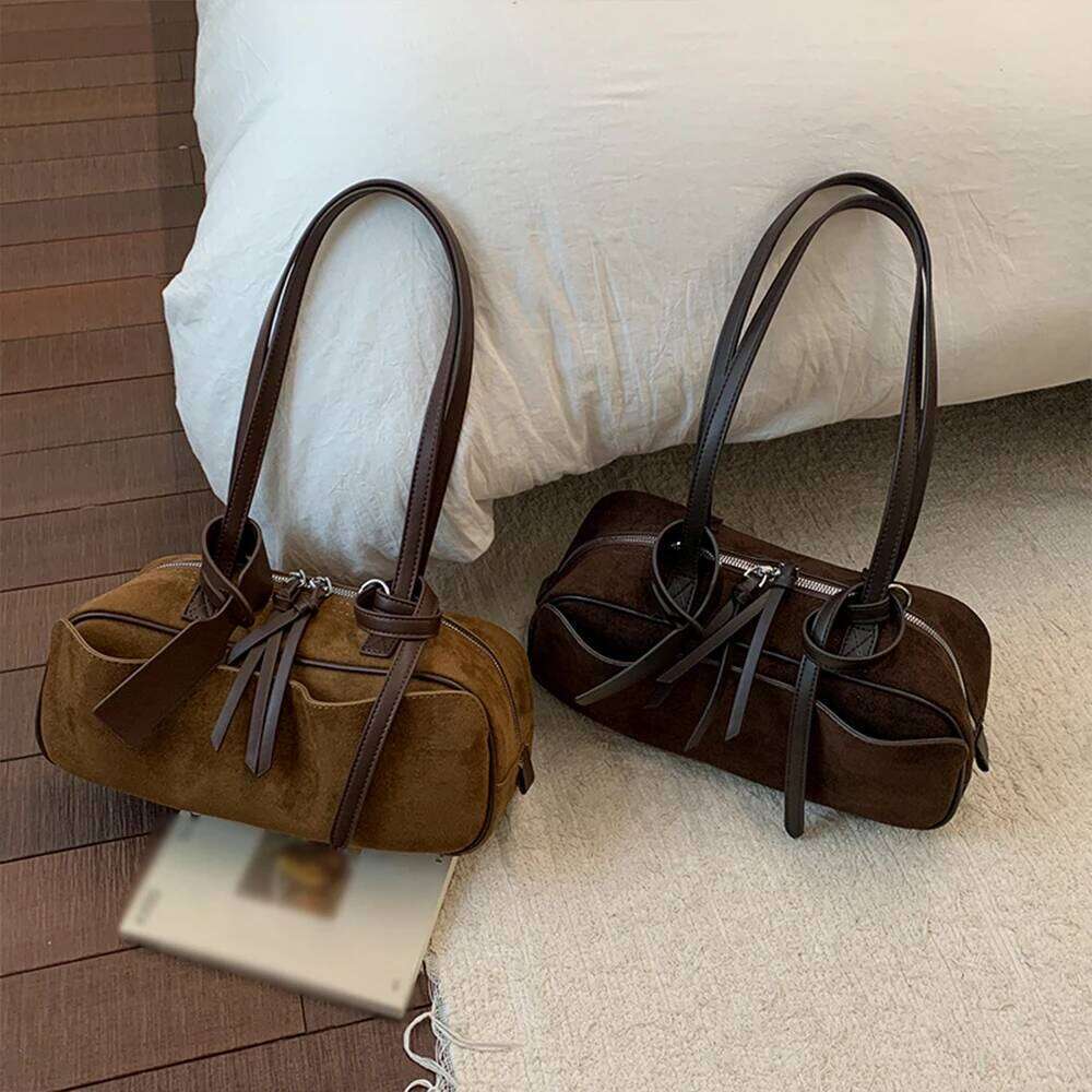 Retro Hand-Held Bowling for Women's Autumn and Winter New Fashion Trend Suede Underarm Bag, Niche Commuting Bag Y260205