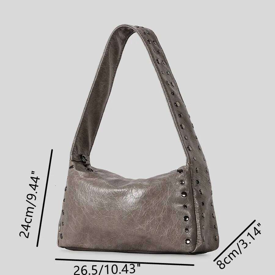 Motorcycle Style Shoulder Rivet Soft Leather Womens Bag Large Capacity Casual Shouder Crossbody Bags With Two Chains Y260205