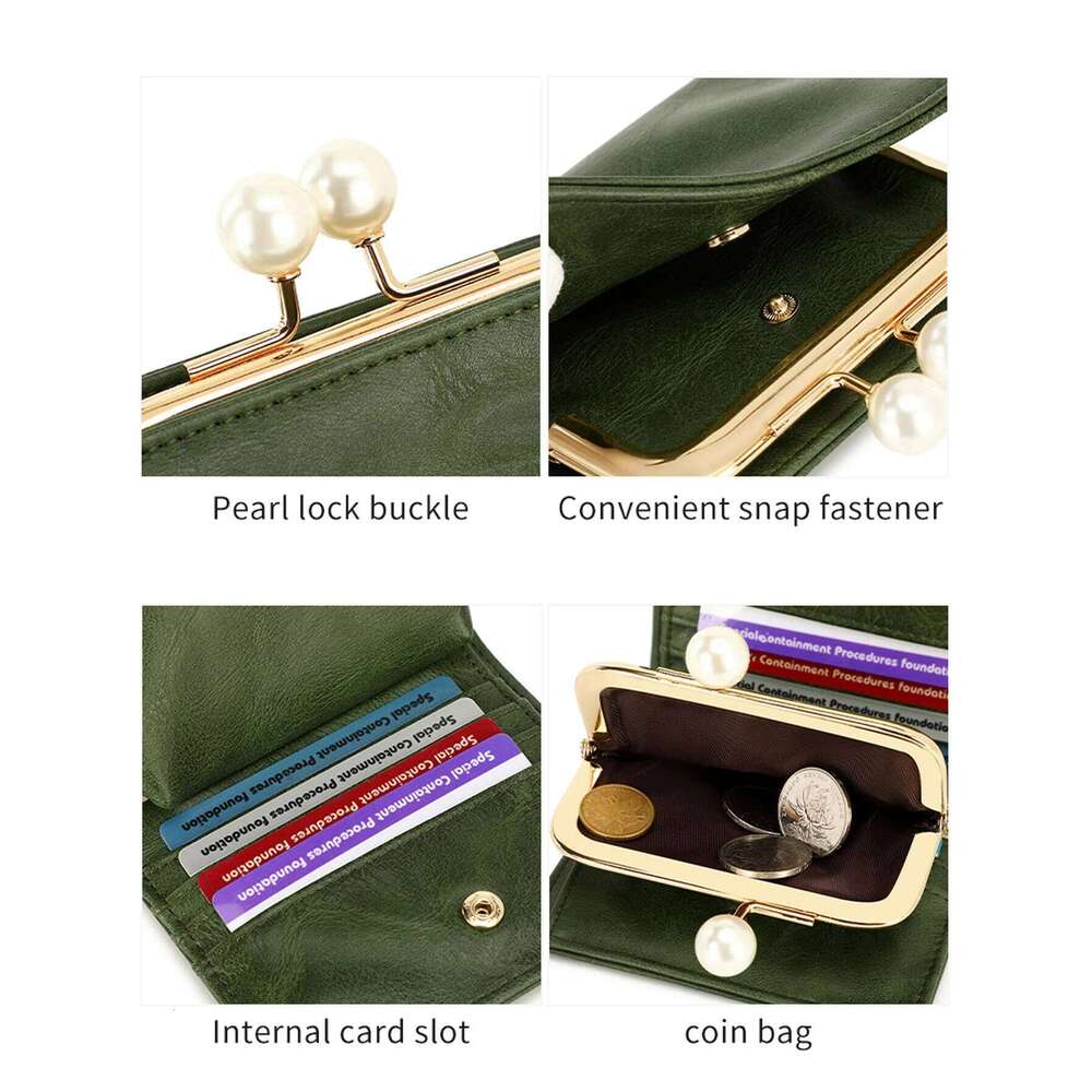 Women's Cute Pearls Kiss Lock multifunctional Trifold Large Capacity Short Wallet fashion PU Leather Coin ZeroWallet Y260206