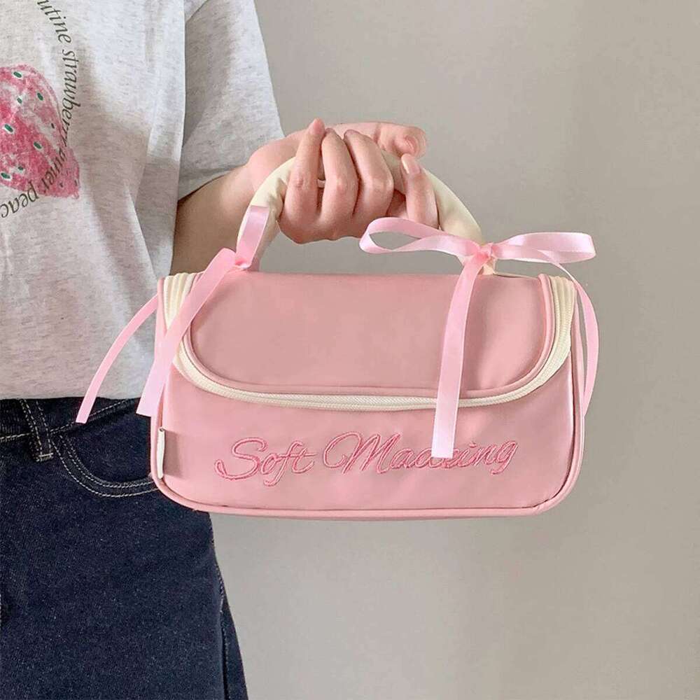 Polyester Bow Handheld Multi functional Cosmetics Storage Box Travel Wash Bag Y260206