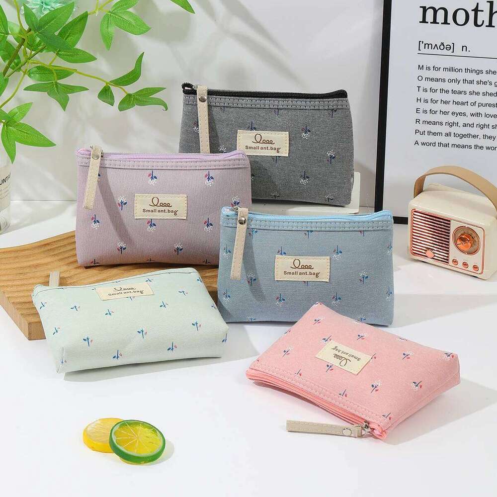Printed canvas makeup Portable women's zipper toiletry bag Multi functional student pencil case wallet Y260206