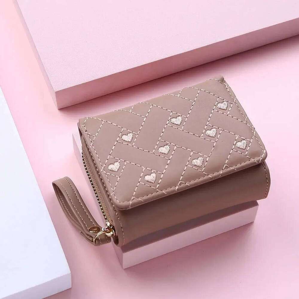 Zipper Buckle Large Capacity Card Bag Versatile Fashion Simple Women's Short Embroidered Love Zero Wallet Y260206
