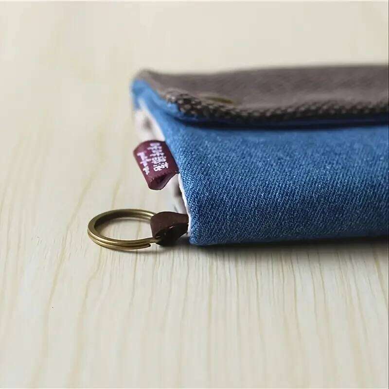 Women's Handmade Fold Fabric Wallet Simple Color Contrast Short Zipper Purses Cartoon Coin Purse Card Holder Key Organizer Y260206