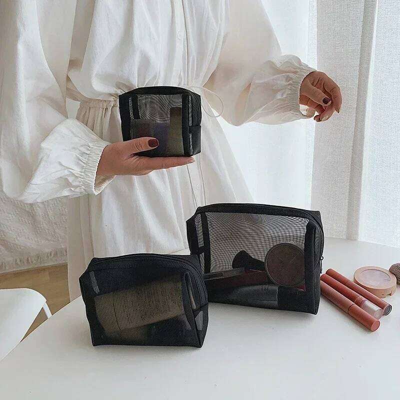 1pcs Zipper Cosmetics Transparent Mesh Women Necessary Organizer Fashion Small Large Black Toiletry Bags Makeup Pouch Case Y260206