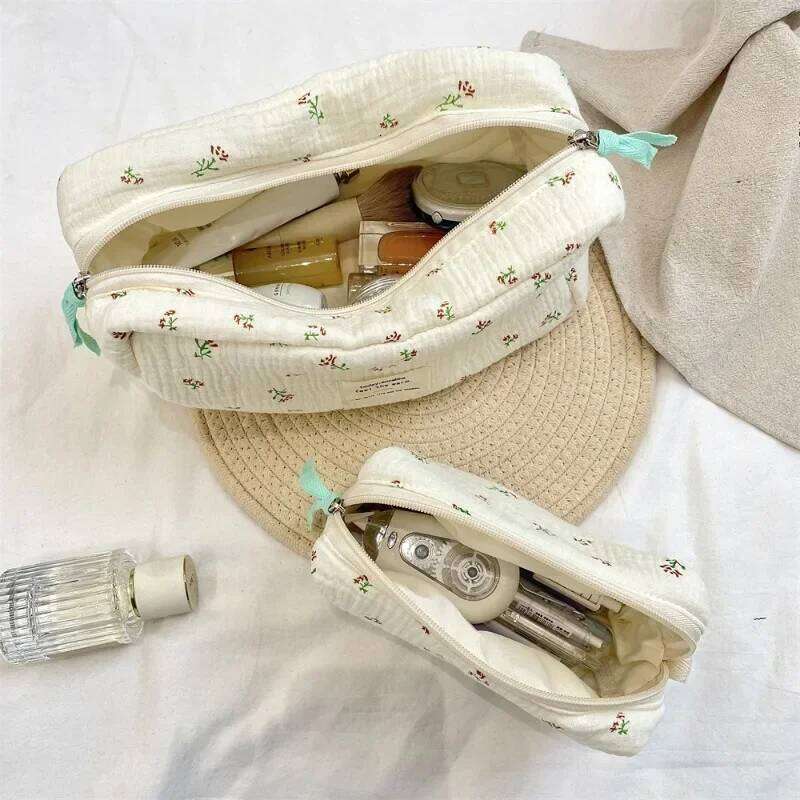 Women Essentials Storage Bags Large Capacity Blue Begonia Cosmetic Bag Travel Toiletry Organizer Makeup Pouch Y260206