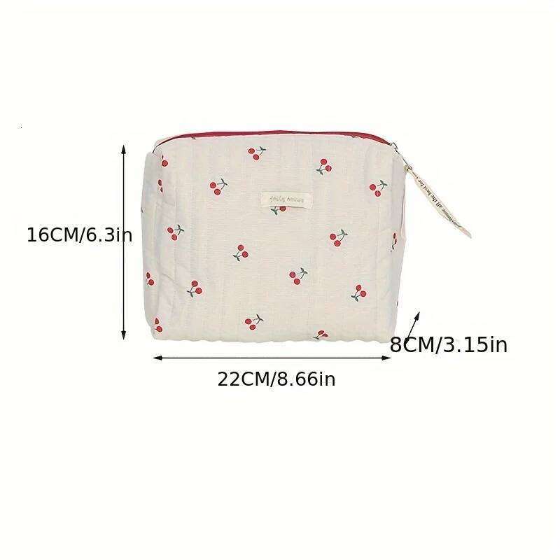 1pc Cherry Embroidered Pattern Large Capacity Women's Cosmetic Bags Portable Travel Storage Bag Pencil Case Handbags Y260206