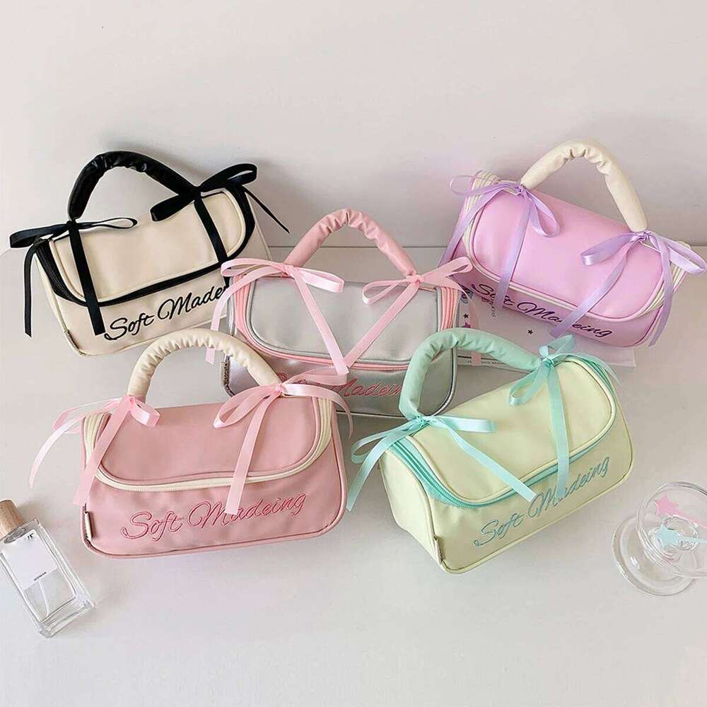 Polyester Bow Handheld Multi functional Cosmetics Storage Box Travel Wash Bag Y260206