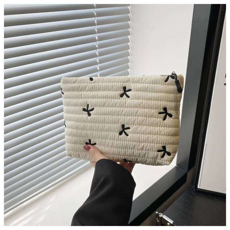 Ins Fashion Women Handbag Portable Simple Oxford Bow Travel Organizer Makeup Storage Pouch Large Capacity Cosmetic Zipper Bag Y260206