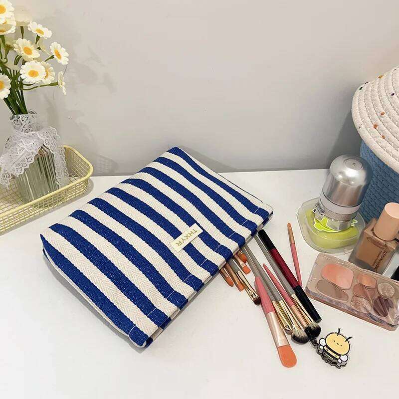 Vertical Stripe Waterproof Women's Cosmetic , Small Bag Storage Makeup Case,Travelling Bags For Ladies,Pencil Y260206