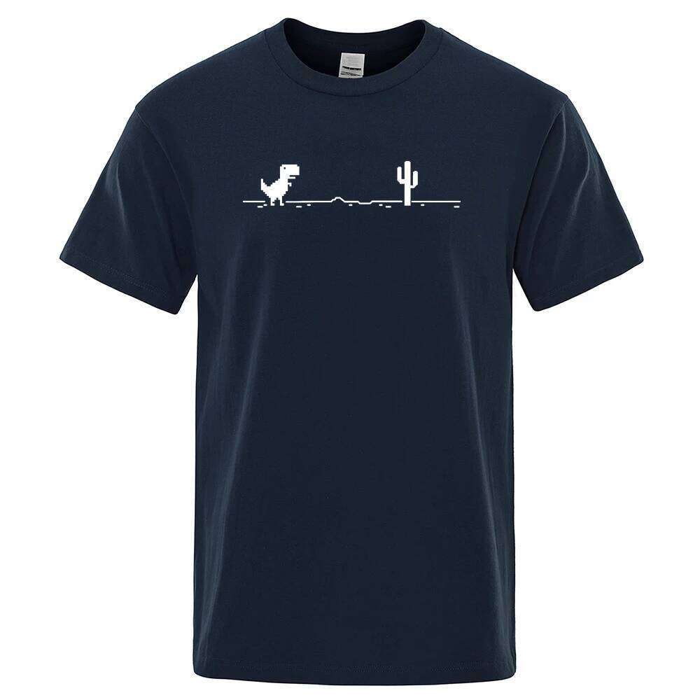 Mens T-shirts Printed Dinosaur Cactus Funny Tops Summer Cotton T-shirt for Men Casual O-Neck Tee Shirts Streetwear Basic Top X260207