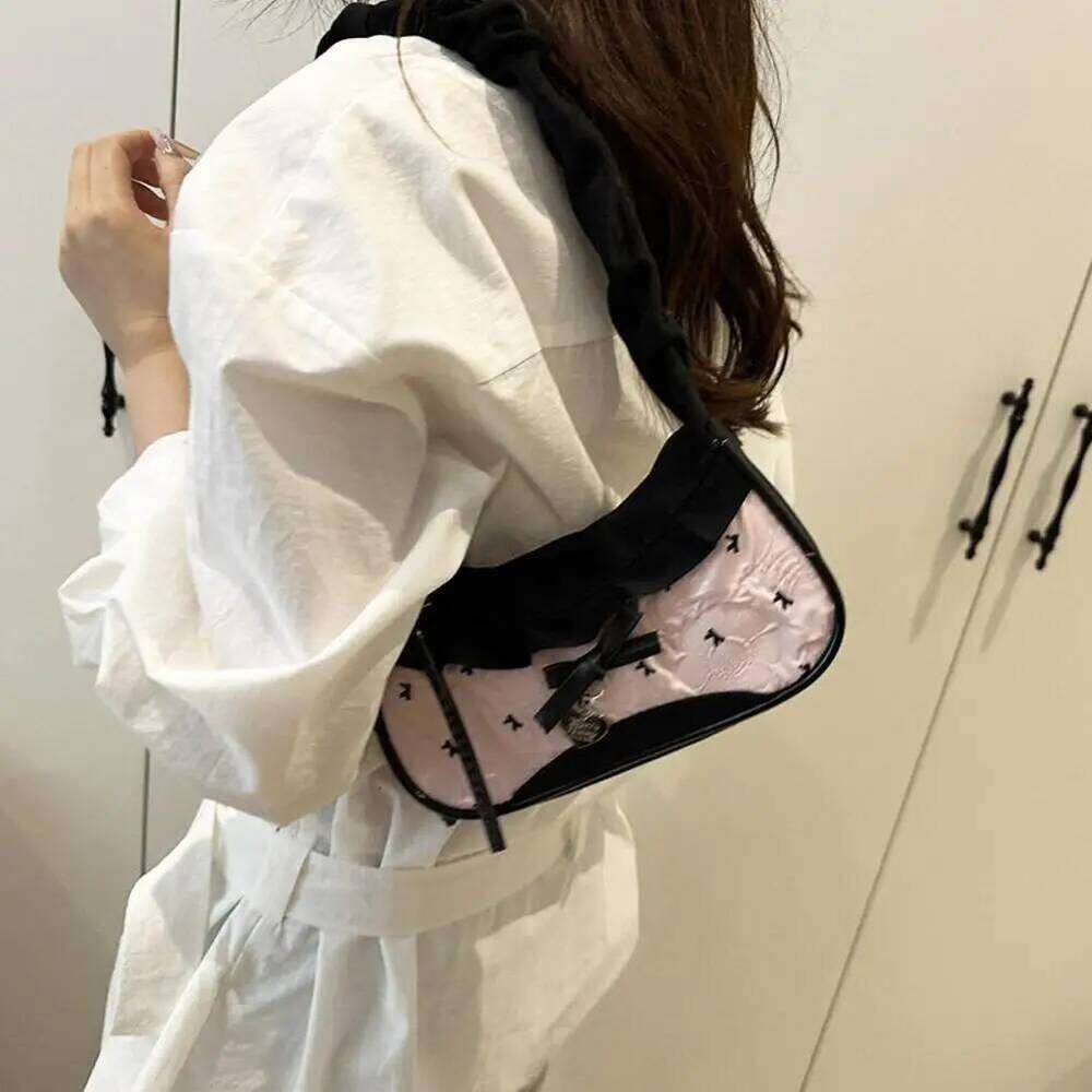 Fashion Grid Women Lace Ribbon Stretchable Strap Single Shoulder Underarm Bag Daily Commuting Student Handbag Z260207 - view 5