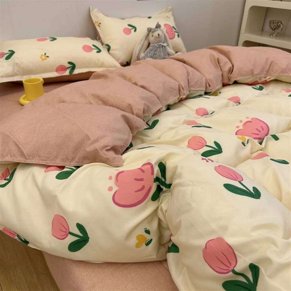 Ins Fresh Countryside Small Floral Wash Cotton Four Pink Girl Heart Quilt Bed Sheet Student Three Piece Set XJ260206