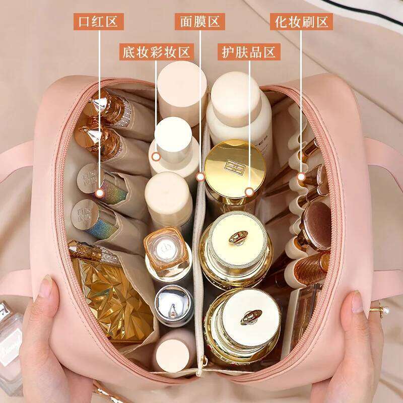 New Half Moon Bend Handheld Makeup Bag with Capacity, Fashionable, Beauty, Divided Storage, High Grade, Large Toilet Y260206