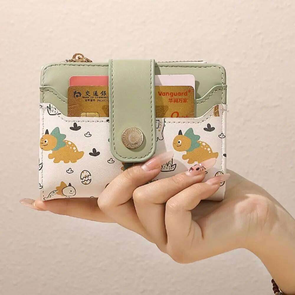 New PU Leather Mini Wallet Dinosaur Short Card Holder Zipper Coin Purse Women Girls Y260206