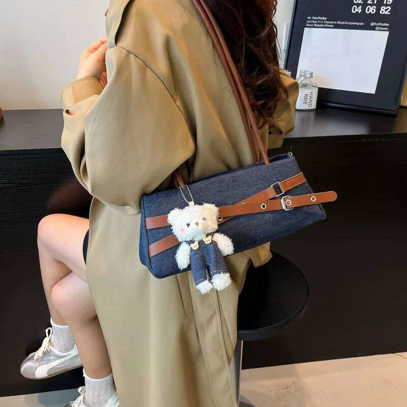 Fashion Belt Design Denim Shoulder Bags for Women Versatile Simple Ladies Phone Underarm Bag Outdoor Portable Female Handbags Y260205