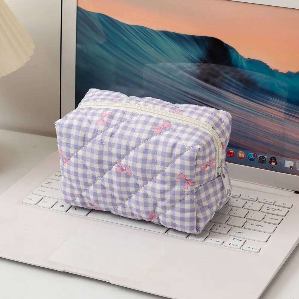 New Bow Quilted Makeup Bag Multifunctional Large Capacity Cosmetic Organizer Toiletry Handbag Women Y260206
