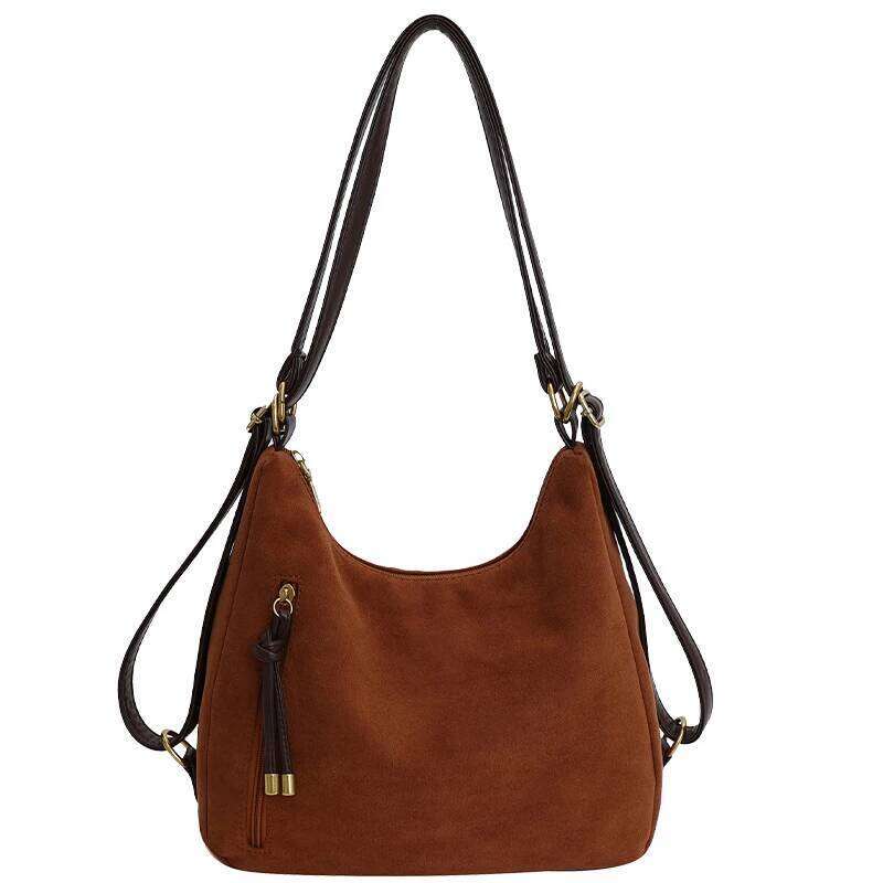 Vintage Tassel Women Shoulder bags soft velvet female hobos Armpit Bags large capacity ladies handbag bolsa brown big totes Y260204