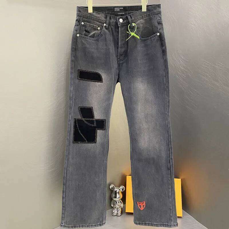 Top Melancholy Rich Second Generation erd Patchwork Jeans straight leg jeans trousers high street men women Best Quality Pants X260207