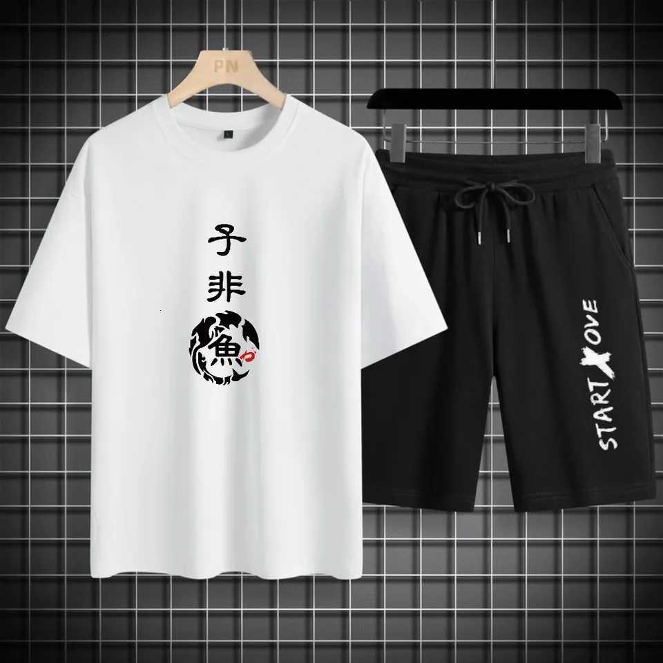 Mens T-shirt Shorts Suit Casual Fashion Short Slve Track and Field Suit Two-piece Set Mens Clothing Thin Dry Casual C260207