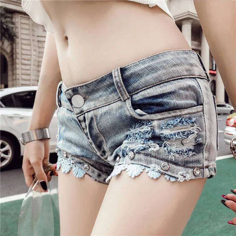 Sexy Y2k Jean Denim Women Bright Lace Ultra-low Rise Pants Nightclub Hot Girls Ripped Shorts XJ260206