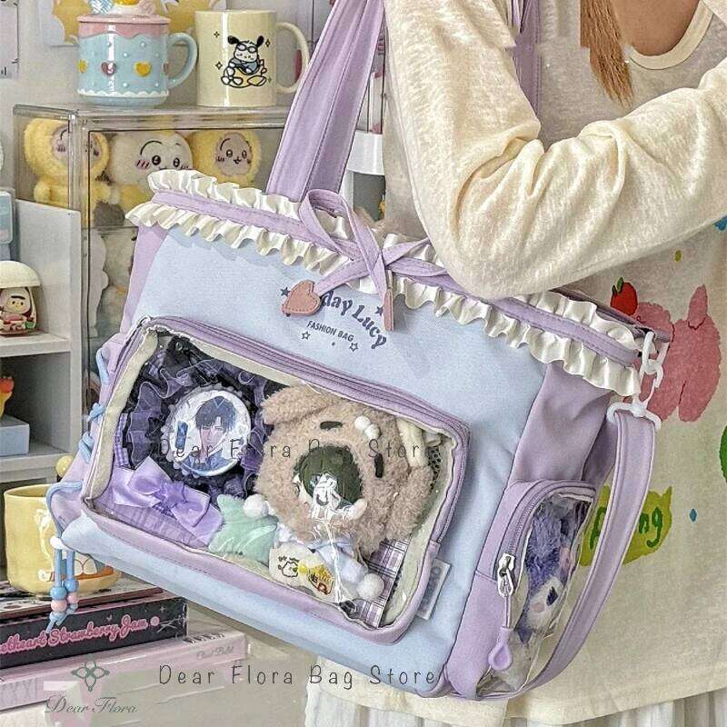 New Y2k Sweet Shoulder Lolita Girl Transparent Tote Women Large Capacity Lace Bow Crossbody Bag Cute DIY Display Handbag Z260207 - view 5