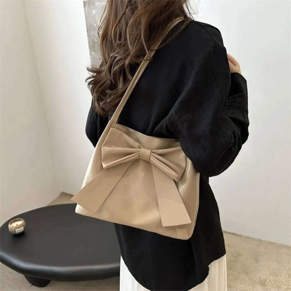 Elegant Solid Color PU Bow Shoulder Bucket Korean Style INS Tote Luxury Portable Fashion Underarm Bag Decoration Y260205