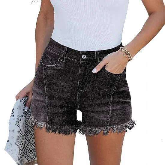 2026 New European and American Style Personality Women, High-waisted, Elastic Fringed Design Women's Summer Denim Shorts XJ260206