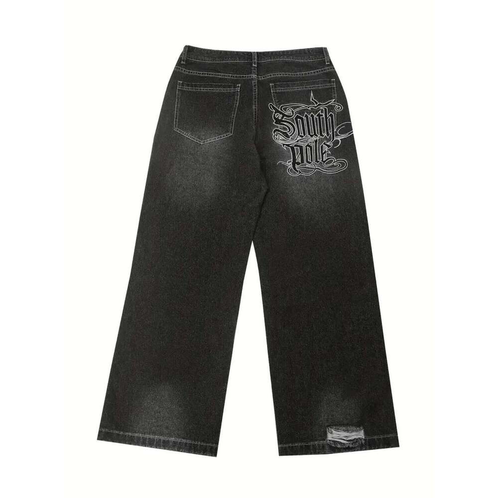 Y2K Gothic Aesthetic Baggy Jeans Men Women South Pole Embroidered Vintage Denim Pants, Techwear Streetwear Wide Leg Trousers 26H0421 - view 5