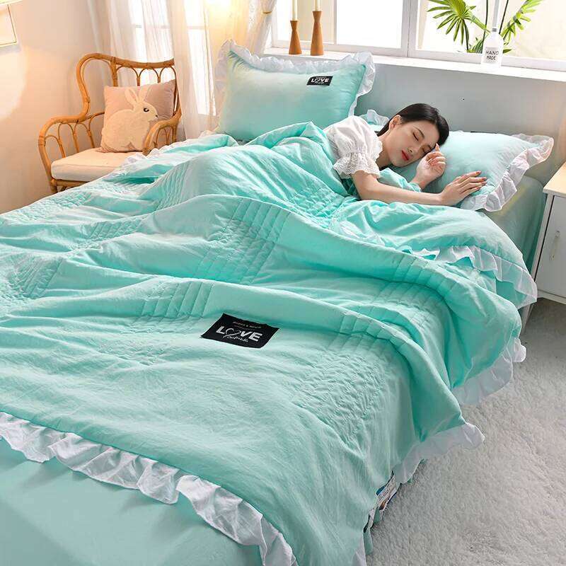1/3Pc Korean Princess Ruffles Flowers Embroidery Summer Bedspread on The Bed Quilt Air-conditioning Blanket Bedding Set XJ260206