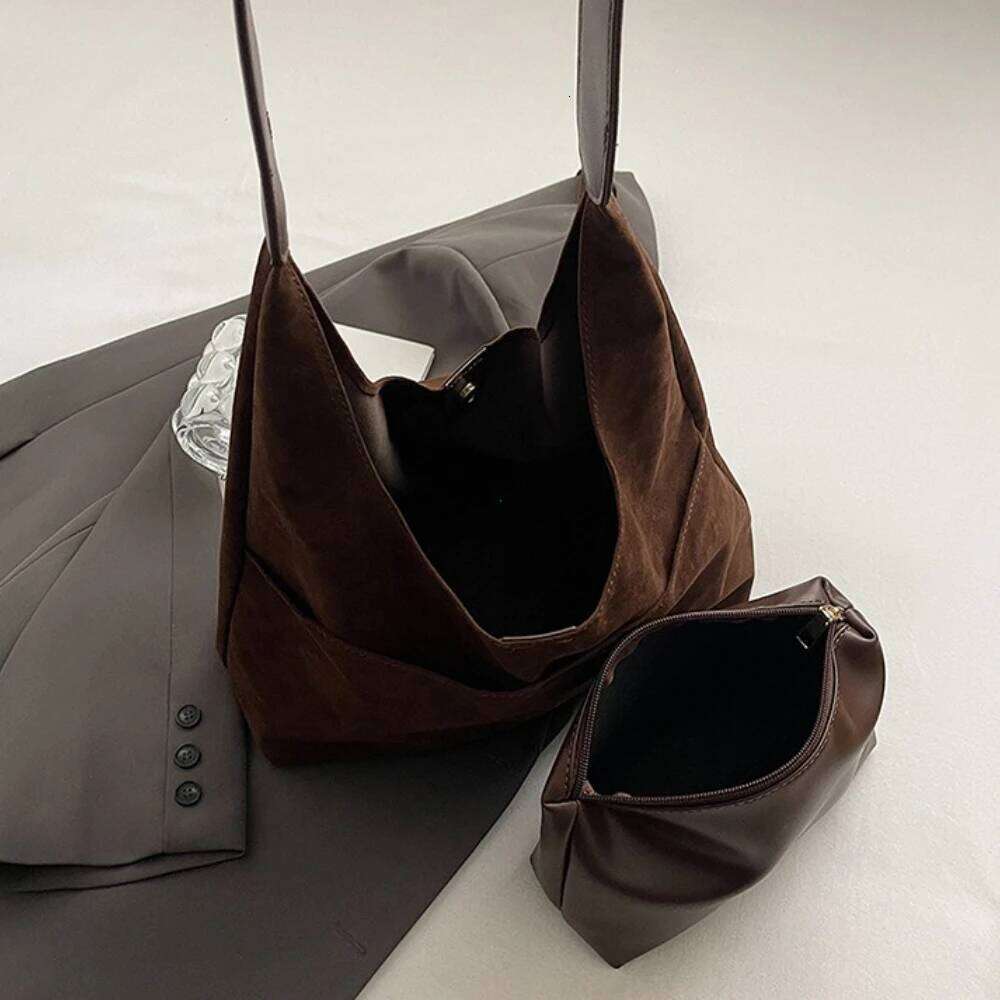 2-IN-1 Underarm Shoulder Sets for Women Faux Suede Multi Pockets Large Capacity Shopper Tote Bag 2026 Latest Handbags Y260205