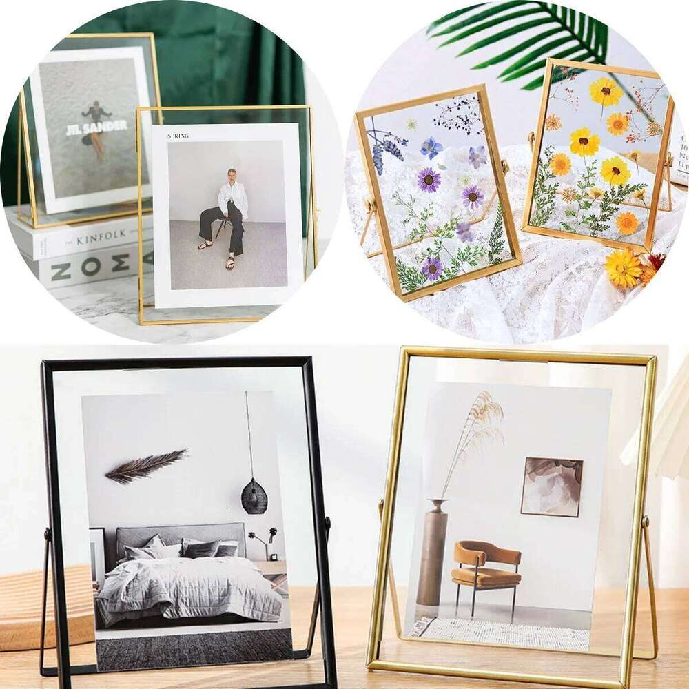 4/6Inch Metal Photo Gold Black Rectangle Acrylic Transparent Surface Folding Picture Frame for Home Desktop Decoration S260205 3 f12
