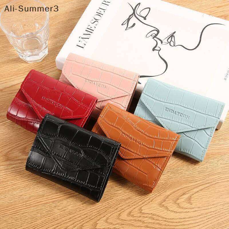 Short Women Faux Leather Multi Card Slots Holder Coin Purse Bag Portable Solid Color Mini Wallet Y260206