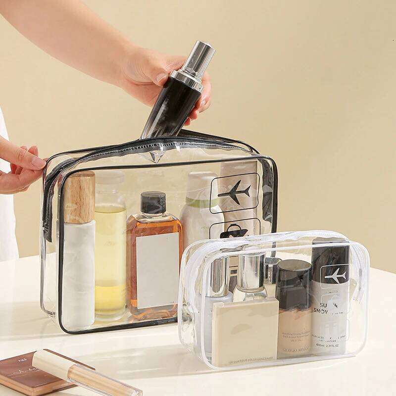 Strong PVC Clear Toiletry Bag with Secure Zipper for Cosmetics and Travel Accessories Y260206