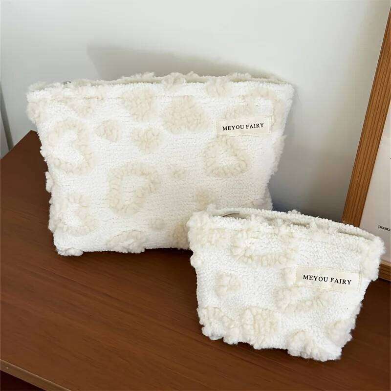 Women's Wool Velvet Heart-shaped Printed Makeup Sweet Style Travel Bag, Thick Portable Skincare Storage Bags Y260206