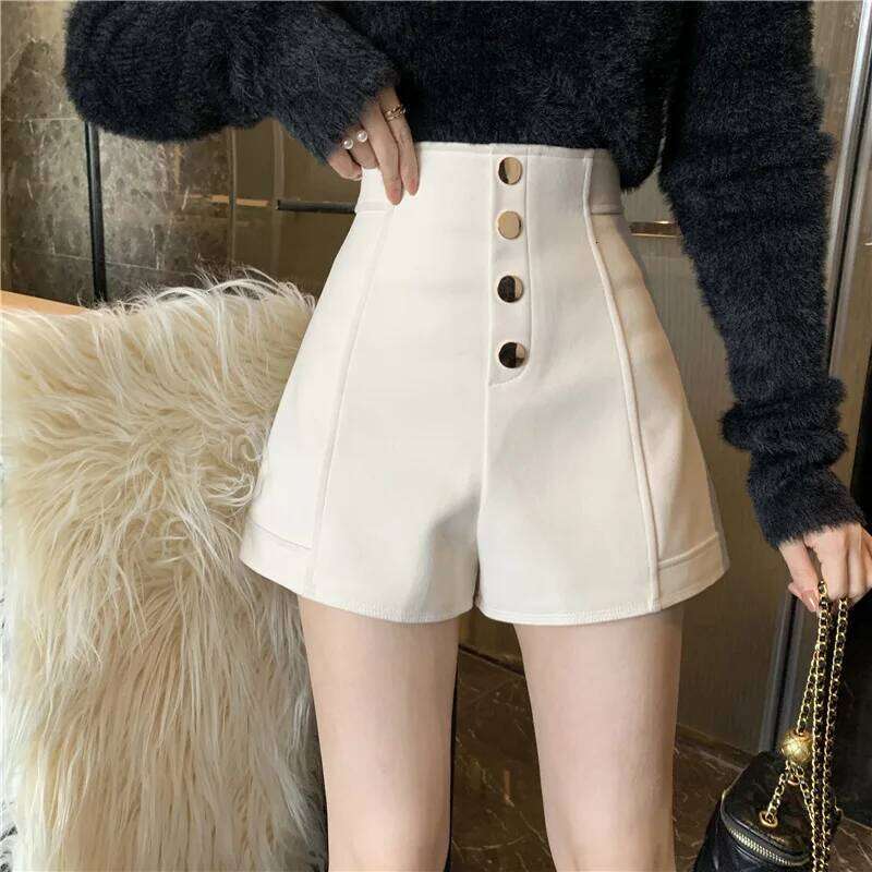 Black Shorts Women Spring Summer New Wide Leg Pants High Waist Single BreastedAApricot casual hot pants XJ260206