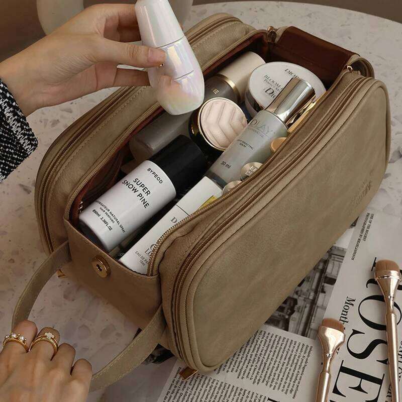 Ladies' Makeup Large Capacity Handheld Business Travel washing bag Multi functional Portable leather Storage Bag Gift Y260206