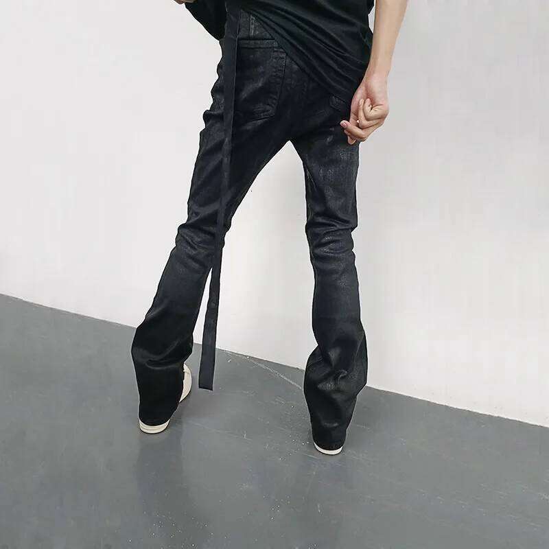 RO Style Pants Men's Handmade Brushed Pentagram Wax Surface Coating Horn High Elasticity Jeans Pant Dark H260206