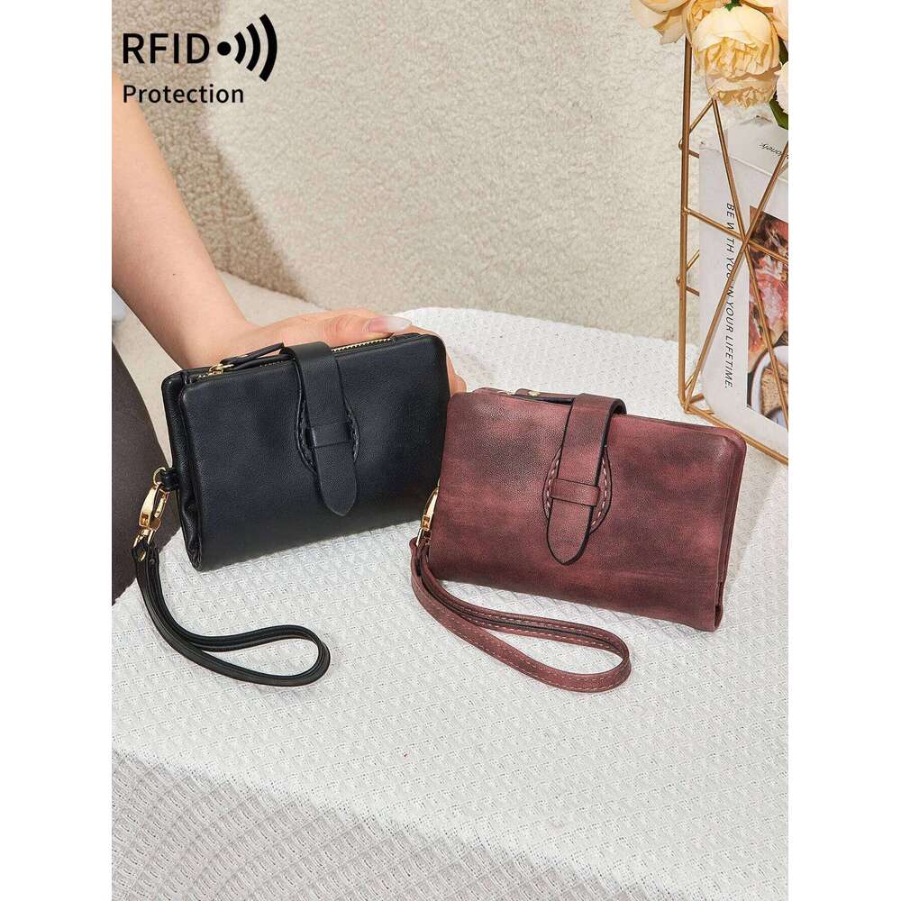 MIYIN Classic Women's Trifold Wallet SmallRFID Blocking Compact Credit Card Holder with ID Window and Wristband Short Coin Purse Y260206