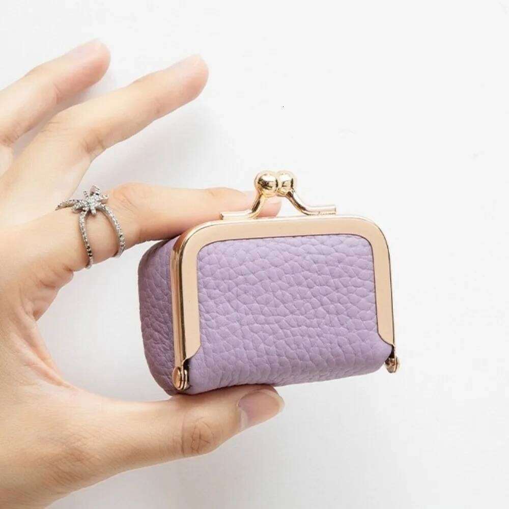 Genuine Kiss Lock Coin Purse Square Solid Color Leather Jewelry Mini Multifunctional Small Item Bag Earrings Y260206