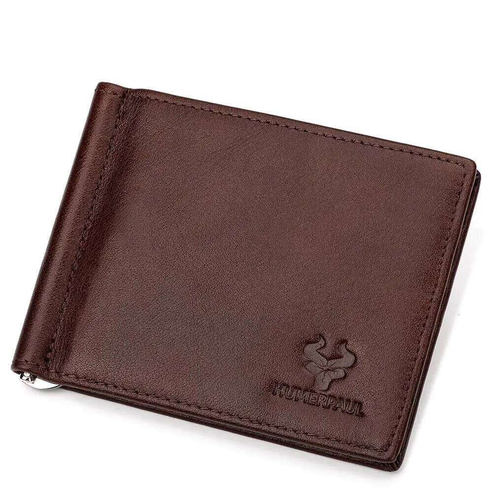Ultra-thin Men's Clip Wallet Vintage Genuine Leather Bifold Card Holder Mini High Quality Male Money Purse Cartera Y260206