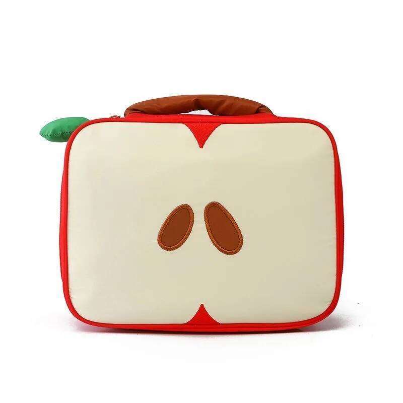 Cartoon Apple Pattern Makeup Bag Women Travel Cosmetics Toiletry Storage Pouch Female's Handbag Christmas Gift Y260206