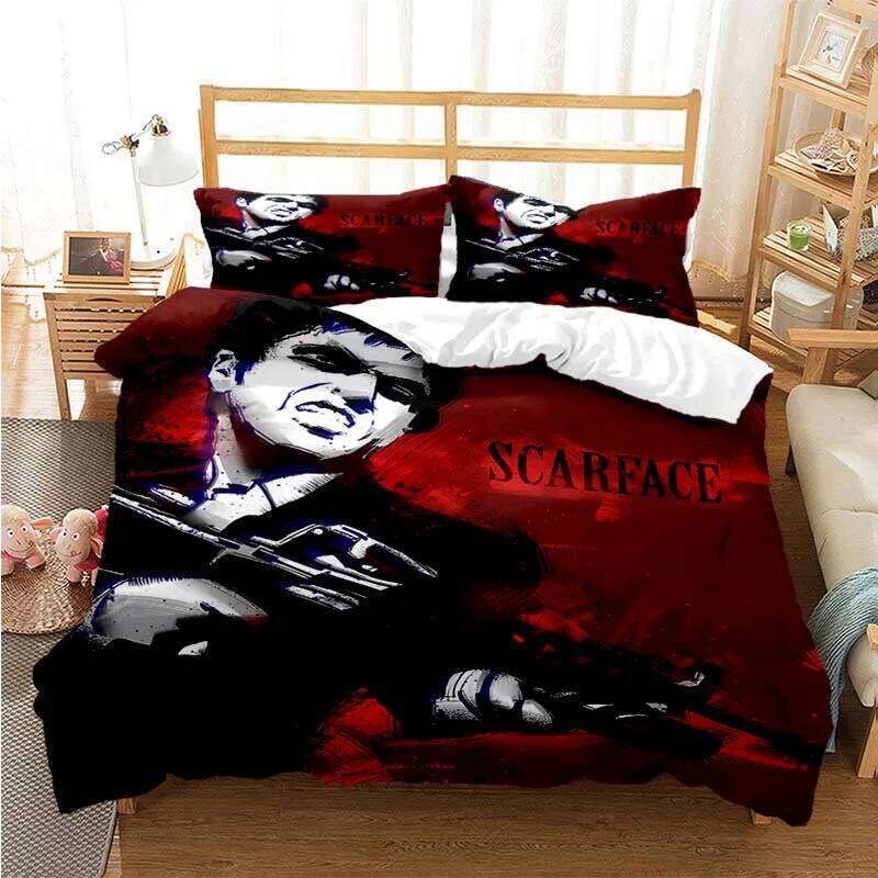 Tony Montana Scarfaces Bedding Set Boys Girls Twin Queen Size Duvet Cover Pillowcase Bed Kids Adult Home Textileextile XJ260206