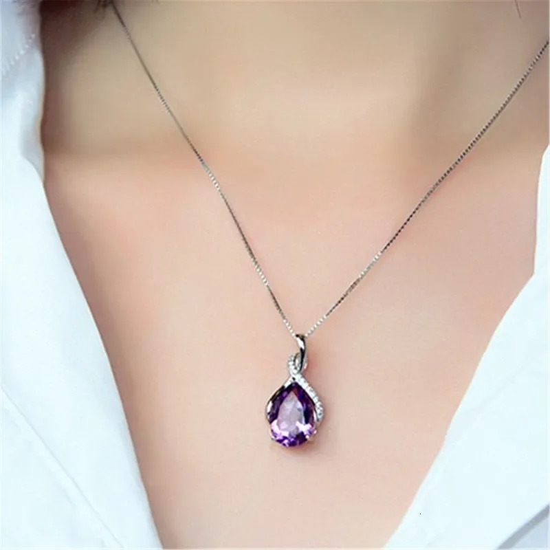Buyee 925 Sterling Silver Female Stone Pendant Chain Natural Amethyst Aquamarine Necklace for Women Fashion Fine Jewelry Chain260202