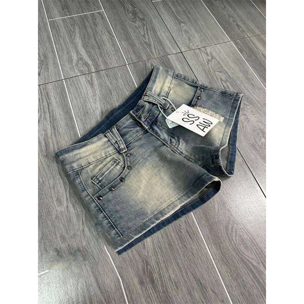 American Vintage Denim Women Summer Punk Low Waist Slim Y2K Rock Streetwear Sexy All Match Female Shorts Jeans New XJ260206