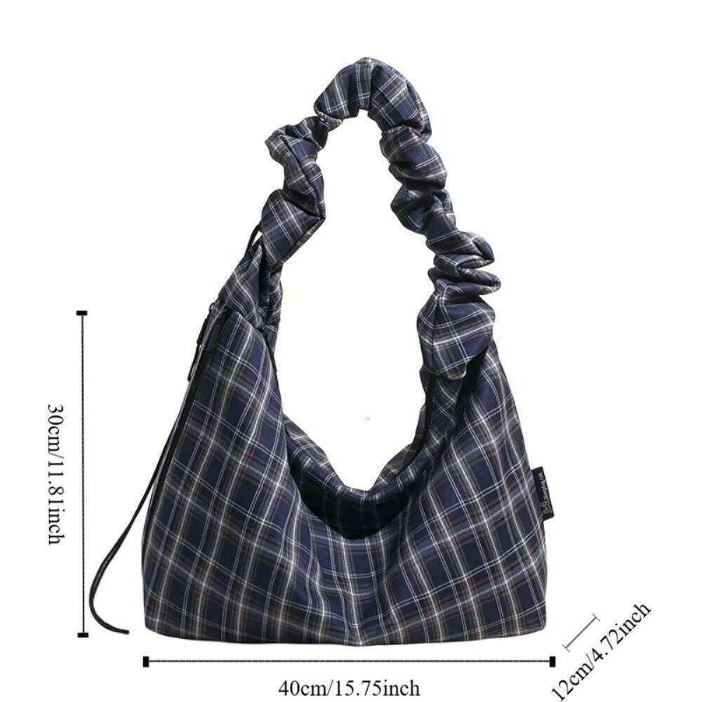Fashion Vintage Shoulder Leisure Large Capacity Plaid Crossbody Casual Japanese Women's Tote Bag Handbag Y260205