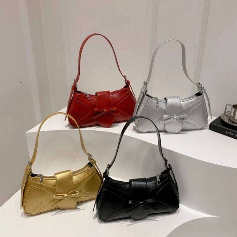 Sweet Bow Thread Design Women Shoulder Bags Simple Versatile Ladies Handbags Purse Portable Solid Color Female Pu Underarm Bag Y260205